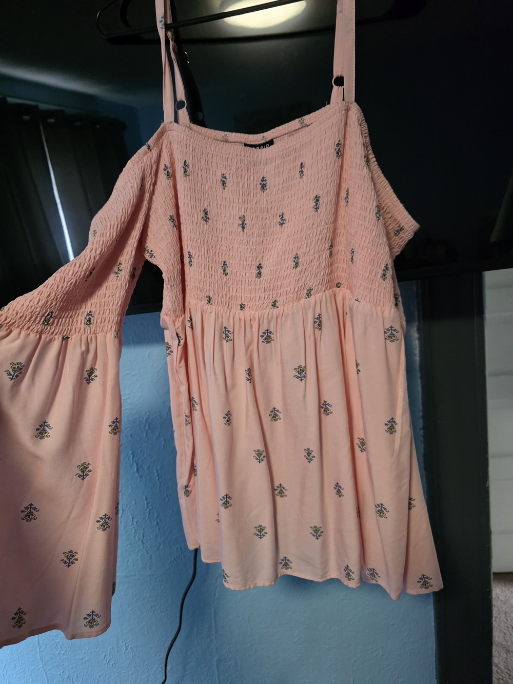 torrid Pink Cold-Shoulder Smocked Floral Blouse